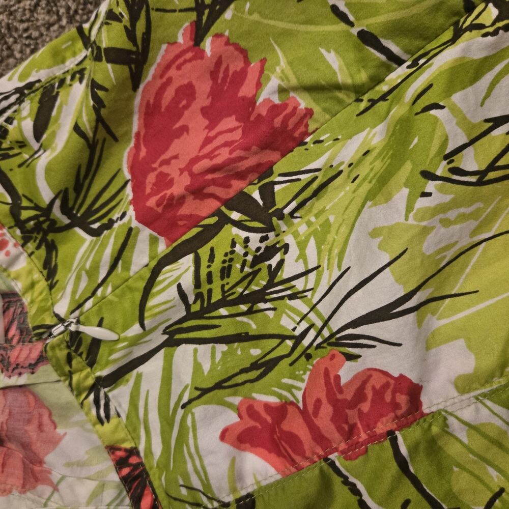 Talbots Poppy Butterfly Floral Green and Red Pleated Cotton Skirt 20 W Modest - Picture 6 of 8